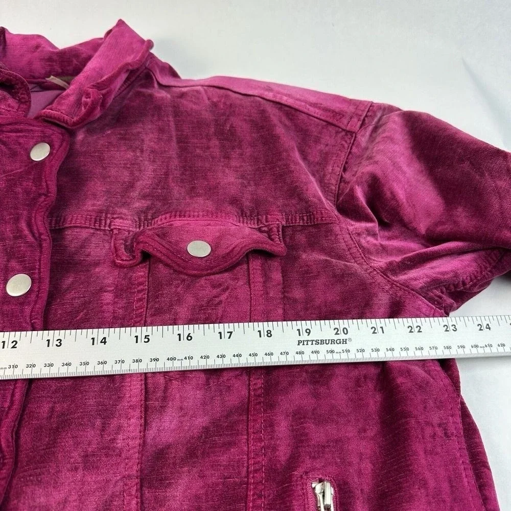 Free People Trucker Jacket Women XS/S Magenta Velvet Corduroy Snap Front Boho - Picture 5 of 15